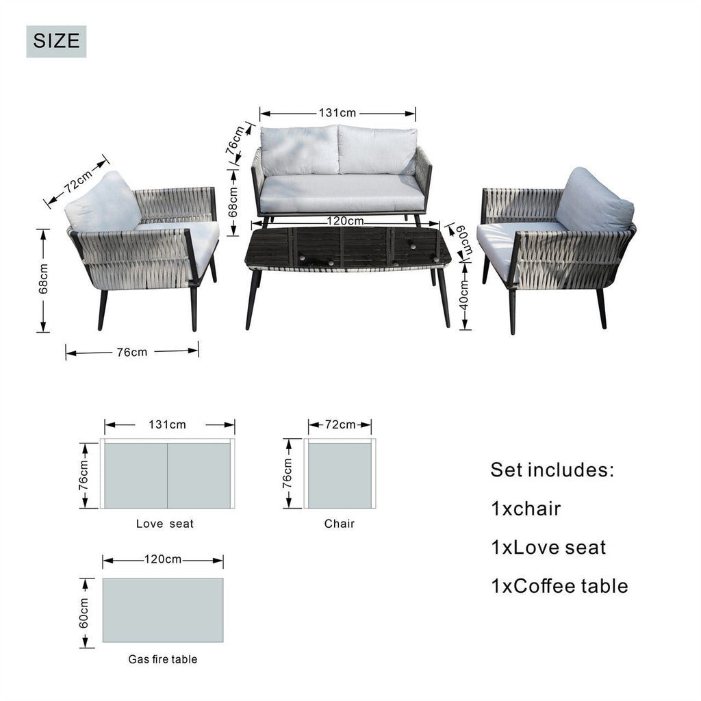 4-Seat Patio Aluminum Frame Wicker Sofa Set with Coffee Table (PAS-1649B) - Direct Wicker