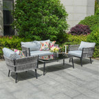 4-Seat Patio Aluminum Frame Wicker Sofa Set with Coffee Table (PAS-1649B) - Direct Wicker