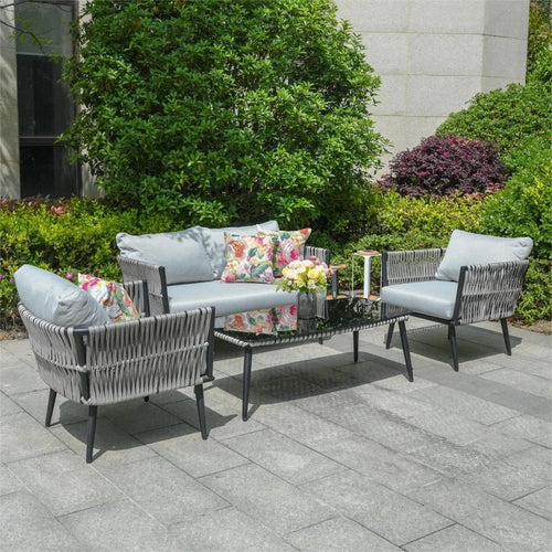 4-Seat Patio Aluminum Frame Wicker Sofa Set with Coffee Table (PAS-1649B) - Direct Wicker
