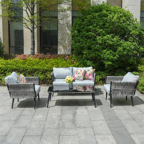 4-Seat Patio Aluminum Frame Wicker Sofa Set with Coffee Table (PAS-1649B) - Direct Wicker