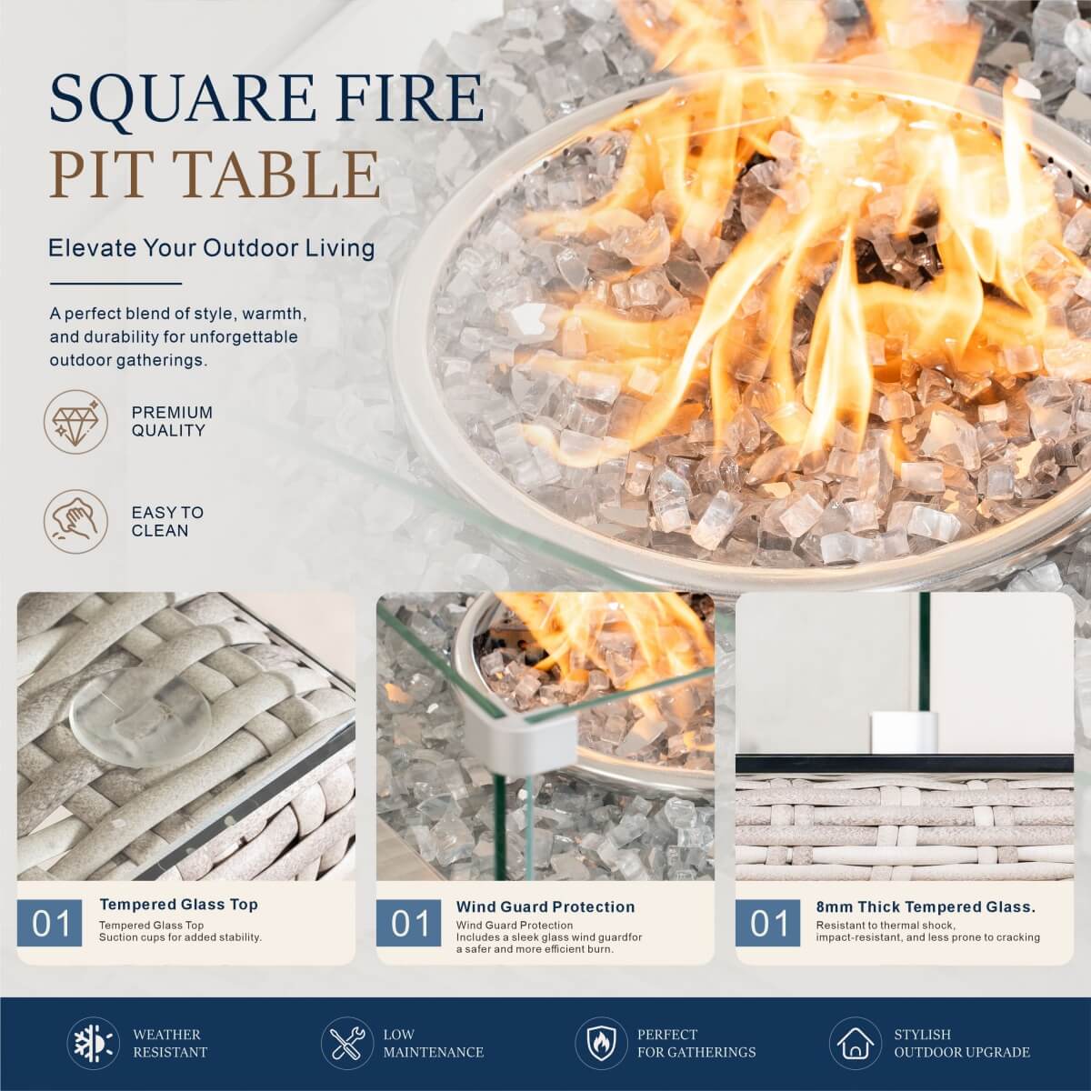 4-Seat Square Fire Pit Table (PAG-1104-T) - Direct Wicker