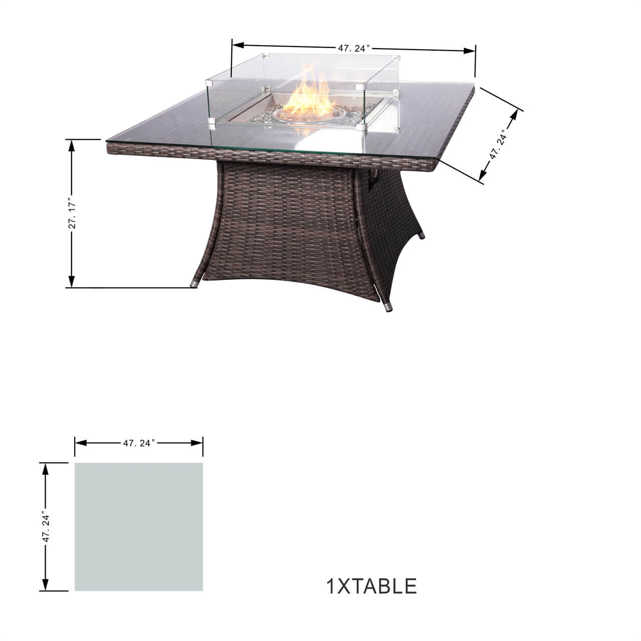 4 - Seat Square Fire Pit Table (PAG - 1104 - T) - Direct Wicker