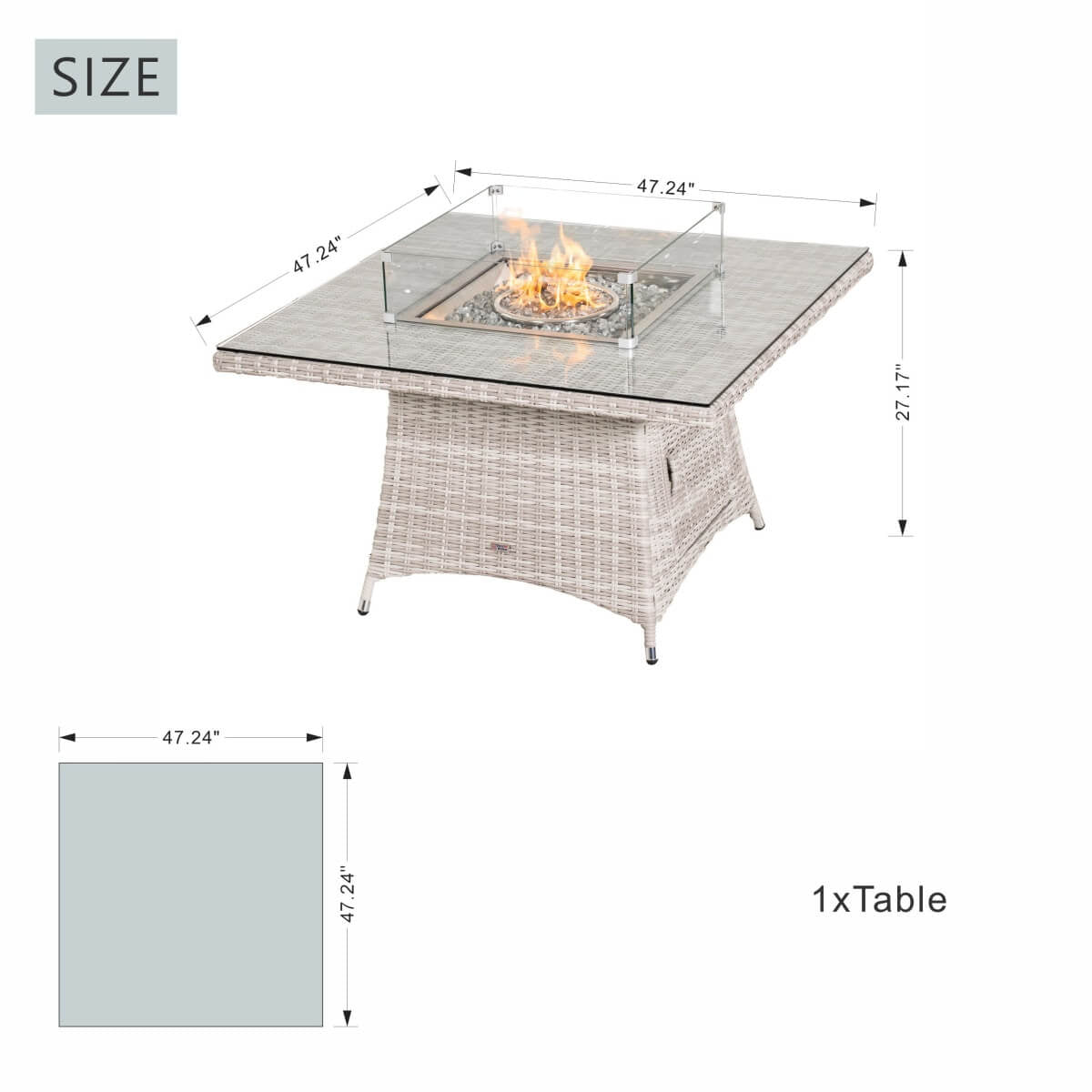 4-Seat Square Fire Pit Table (PAG-1104-T) - Direct Wicker