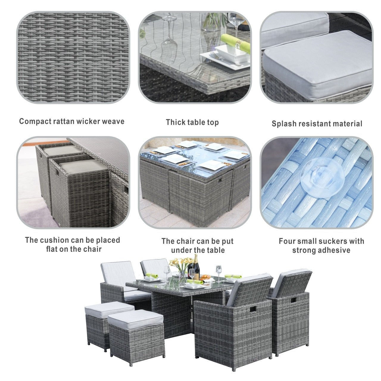 4 - Seater Outdoor Dining Set - Carmel Chairs with Cube Dining Table (PAD - 3233B) - Direct Wicker
