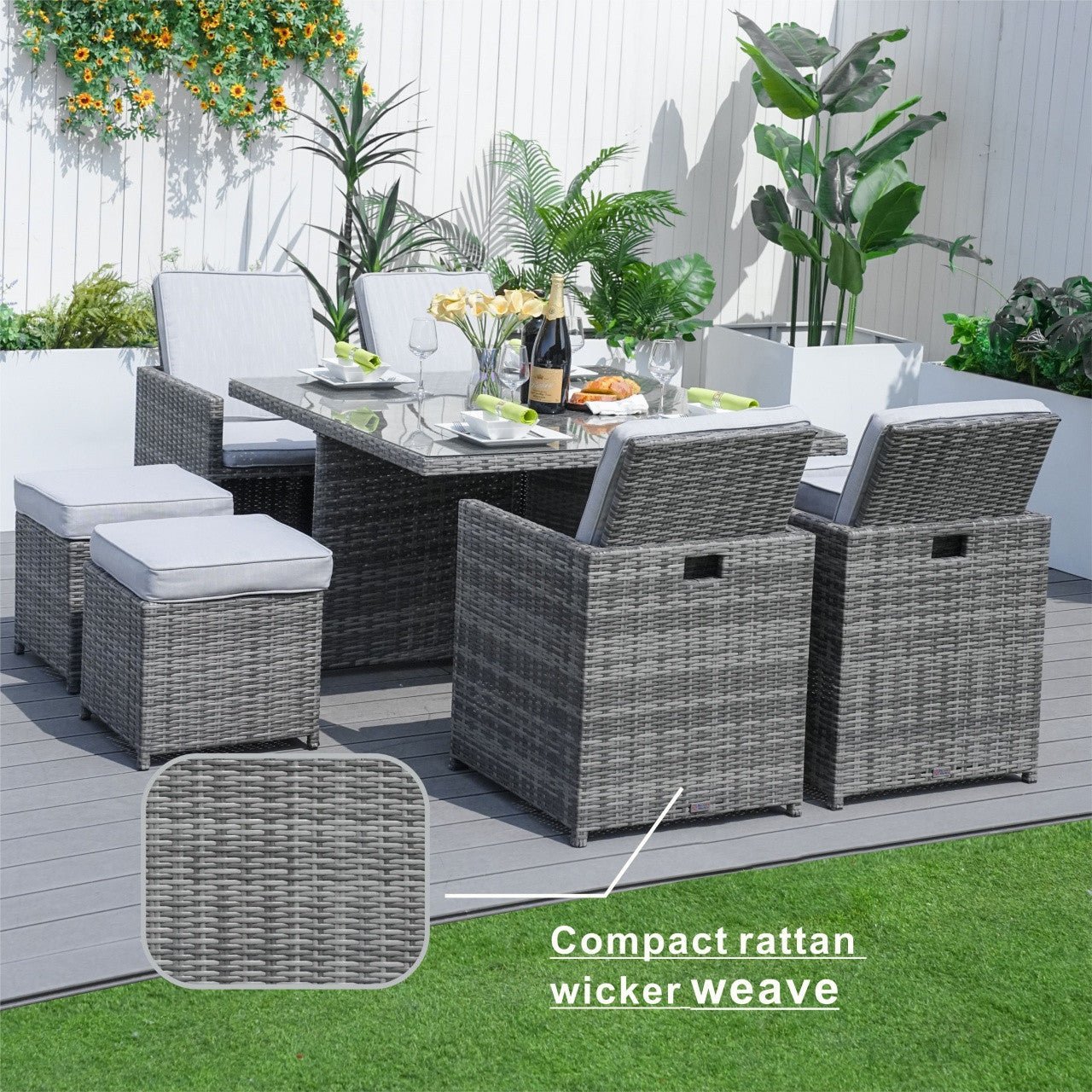 4 - Seater Outdoor Dining Set - Carmel Chairs with Cube Dining Table (PAD - 3233B) - Direct Wicker