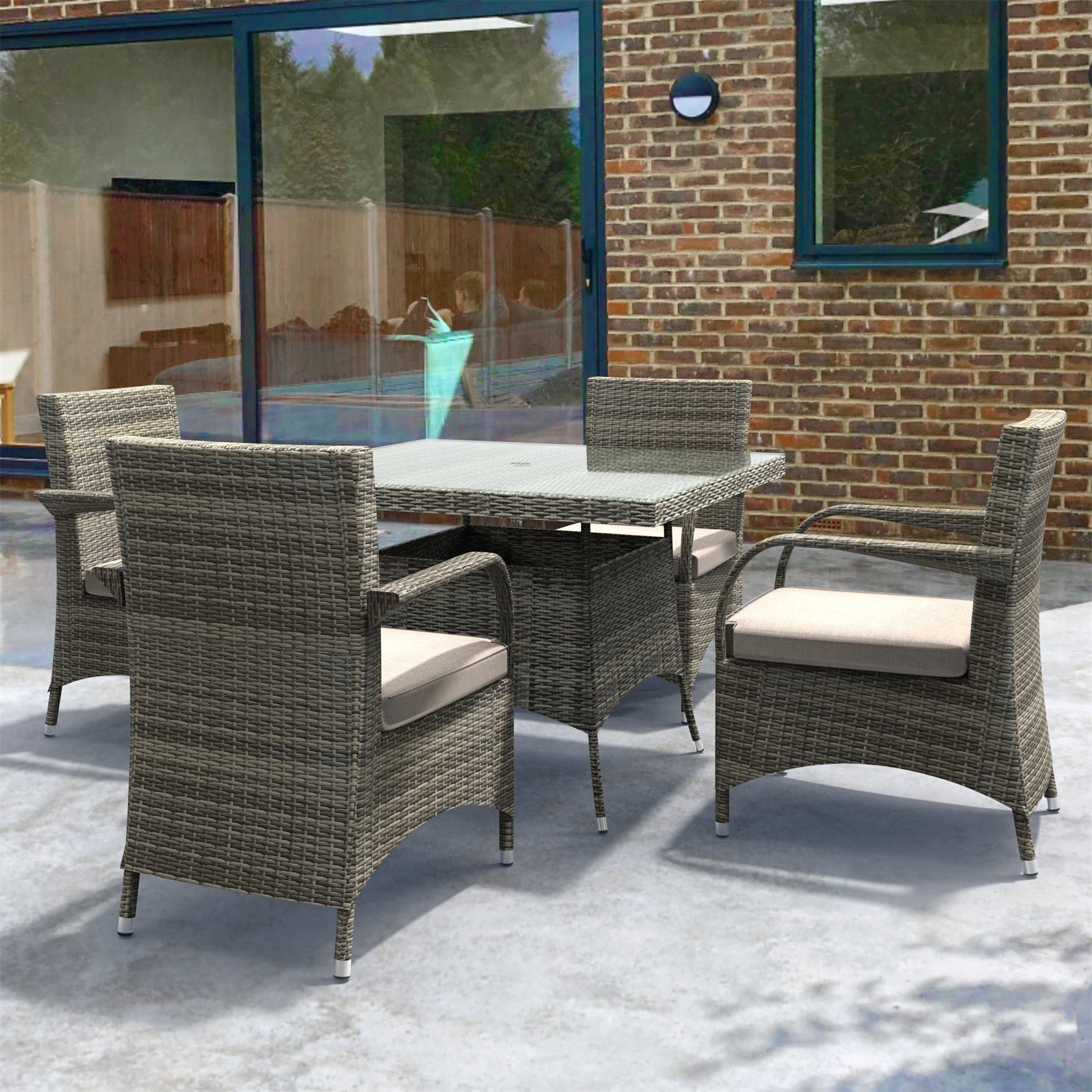 4 - Seater Outdoor Dining Set – Hampton Chairs with Cube Dining Table (PAD - 1710+1122) - Direct Wicker