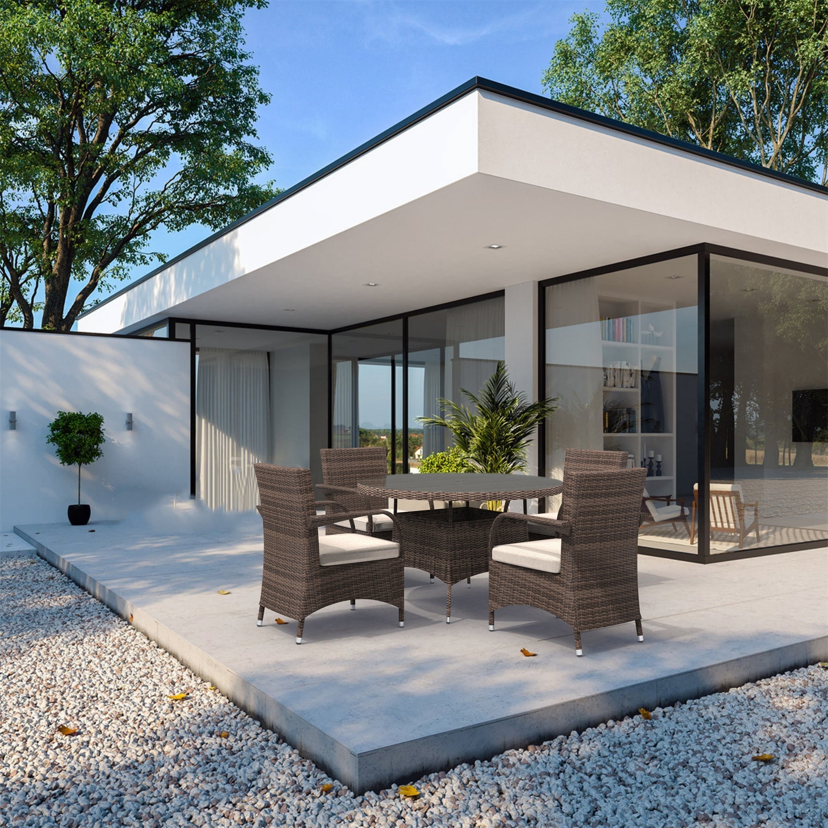 4 - Seater Outdoor Dining Set – Hampton Chairs with Round Dining Table (PAD - 1709+1122) - Direct Wicker