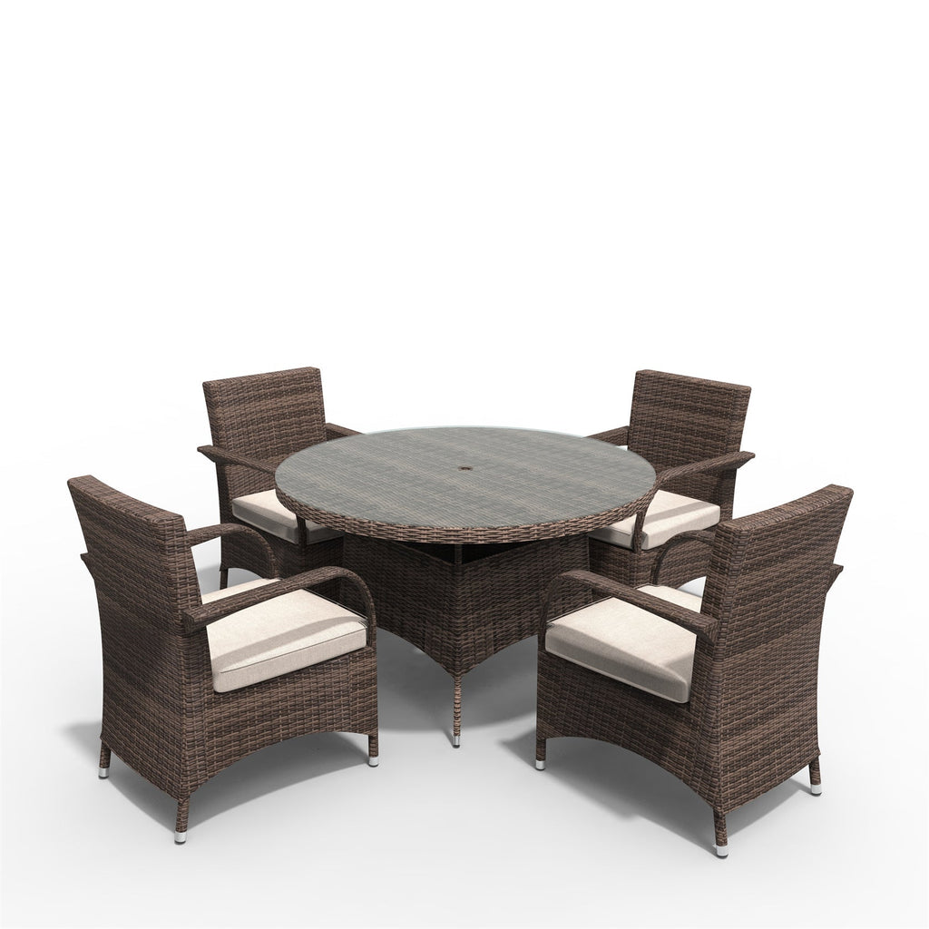 4 - Seater Outdoor Dining Set – Hampton Chairs with Round Dining Table (PAD - 1709+1122) - Direct Wicker