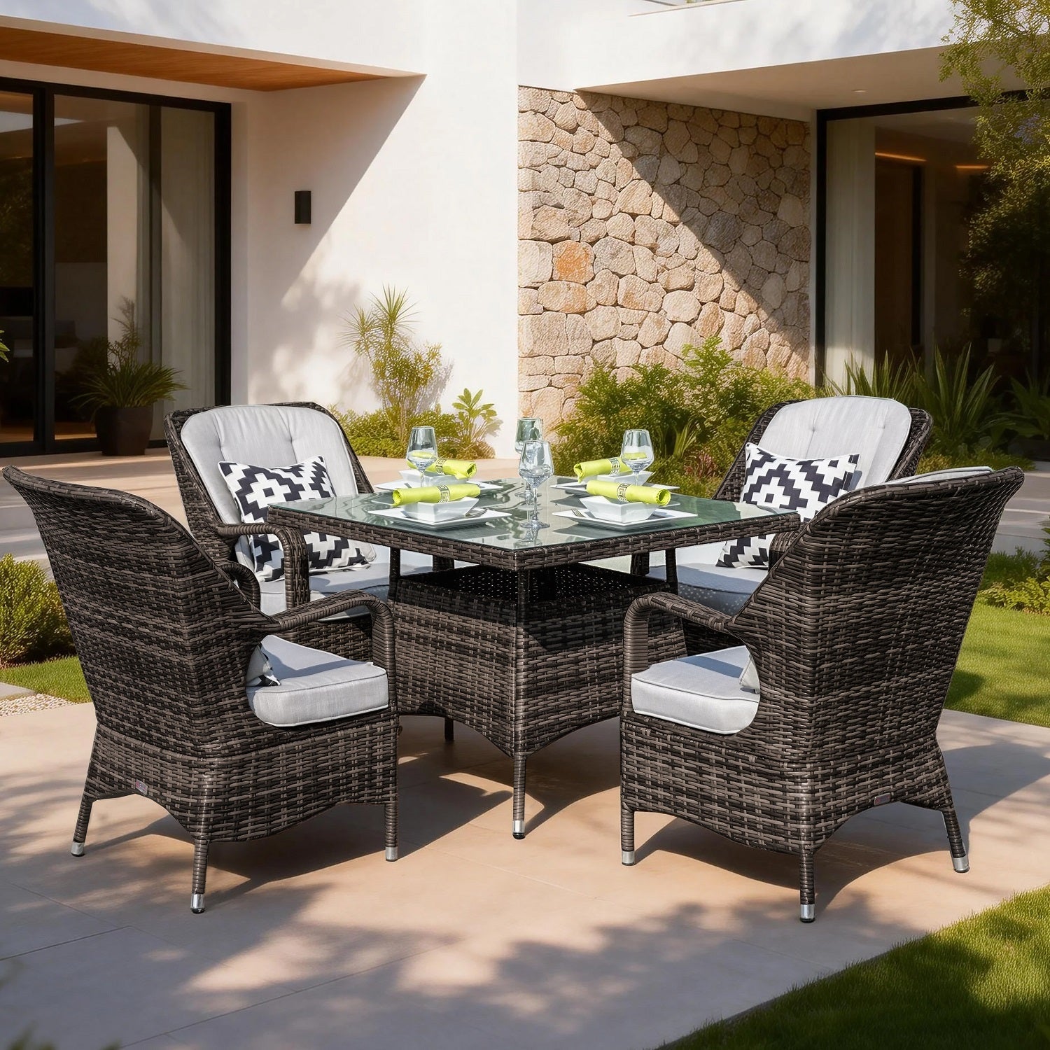 4 - Seater Outdoor Dining Set - Parma Chairs with Cube Dining Table (PAD - 1710) - Direct Wicker