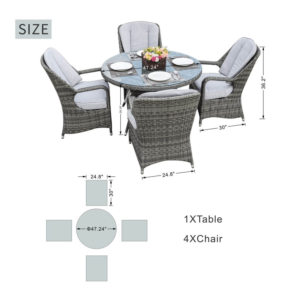 4 - Seater Outdoor Dining Set - Parma Chairs with Round Dining Table (PAD - 1709) - Direct Wicker