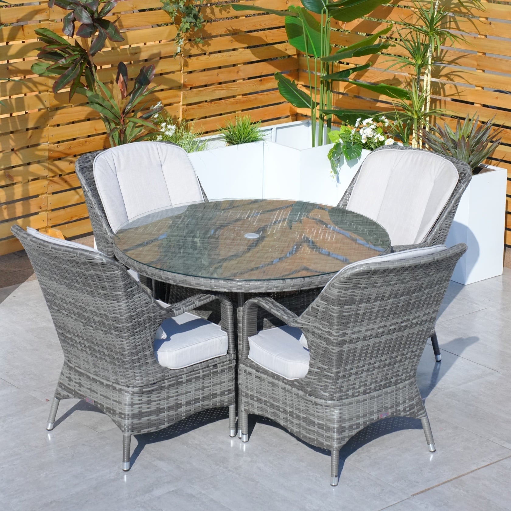 4 - Seater Outdoor Dining Set - Parma Chairs with Round Dining Table (PAD - 1709) - Direct Wicker