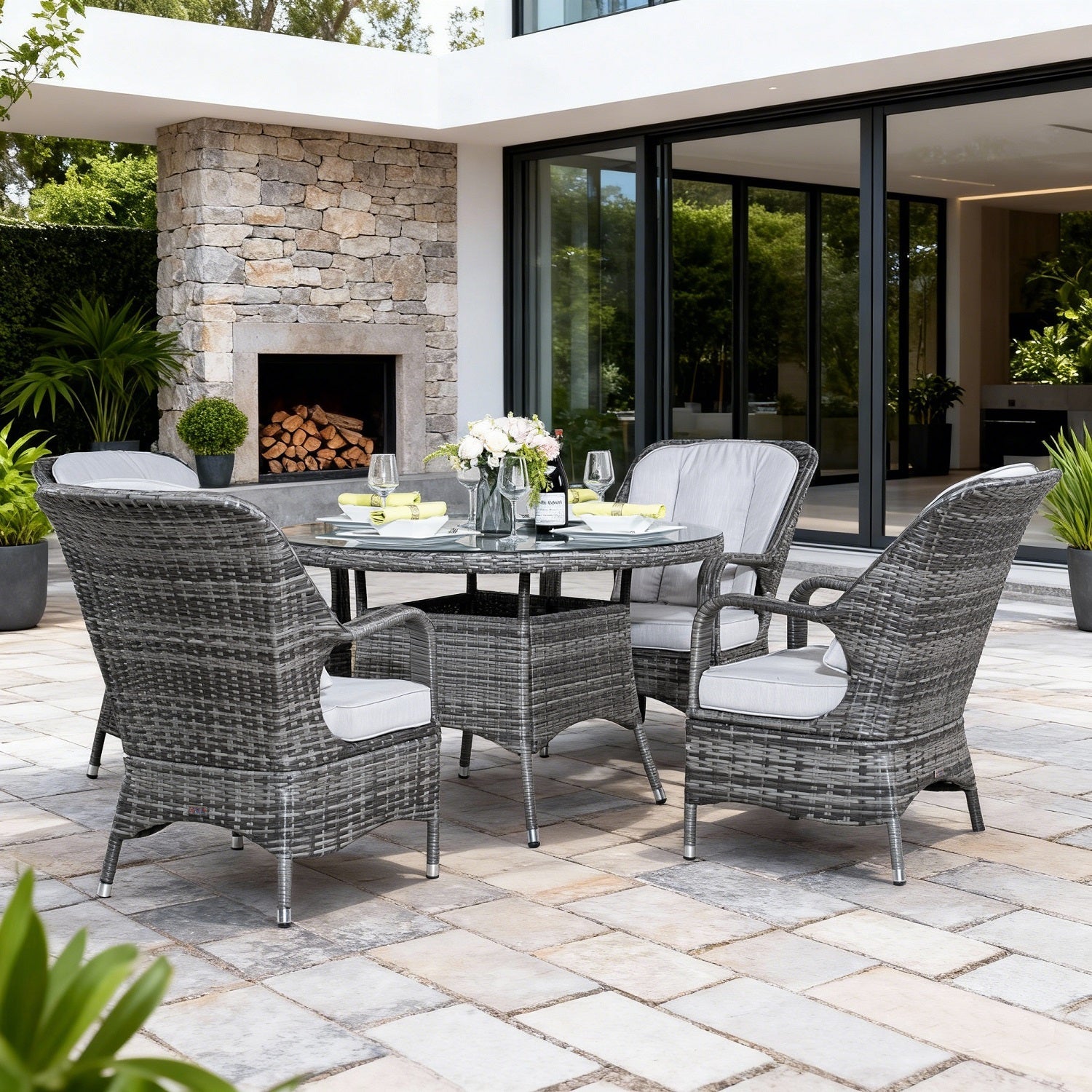 4 - Seater Outdoor Dining Set - Parma Chairs with Round Dining Table (PAD - 1709) - Direct Wicker