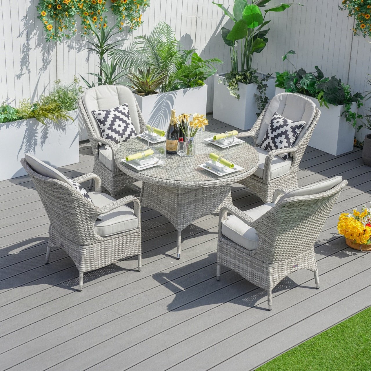4 - Seater Outdoor Dining Set - Parma Chairs with Round Dining Table (PAD - 1709) - Direct Wicker