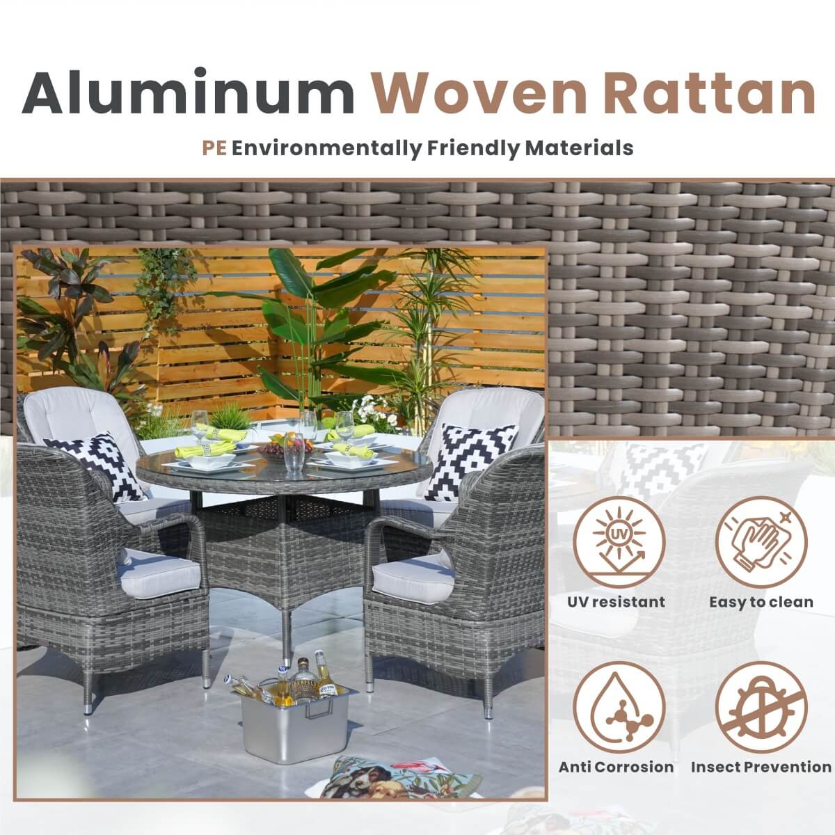 4 - Seater Outdoor Dining Set - Parma Chairs with Round Dining Table (PAD - 1709) - Direct Wicker