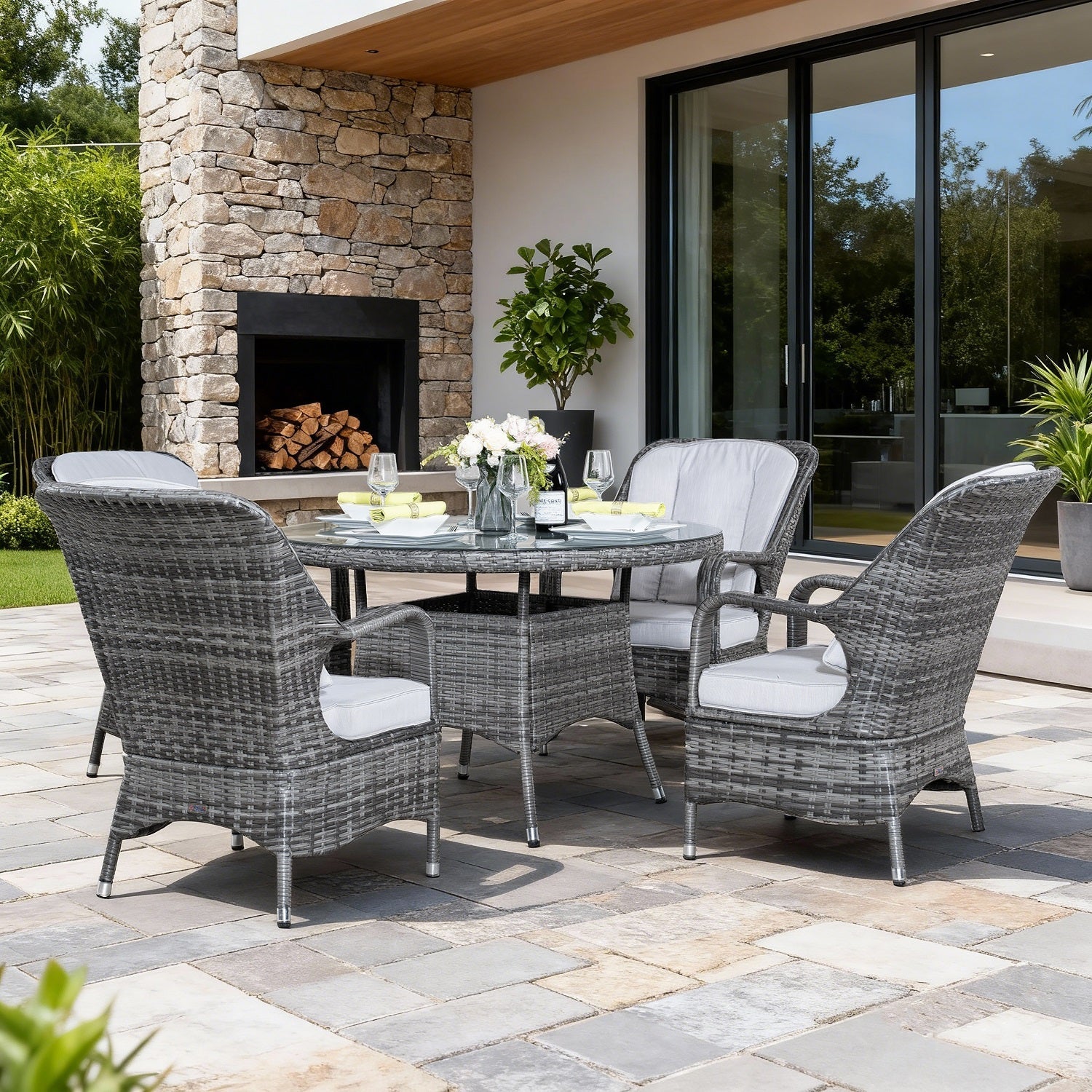 4 - Seater Outdoor Dining Set - Parma Chairs with Round Dining Table (PAD - 1709) - Direct Wicker
