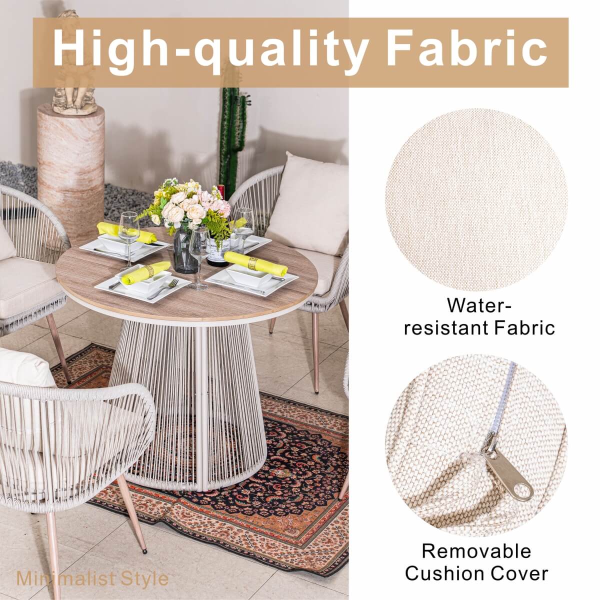 4 - Seater Outdoor Dining Set – Round Metal Table with Chairs, Garden Patio Furniture - Direct Wicker