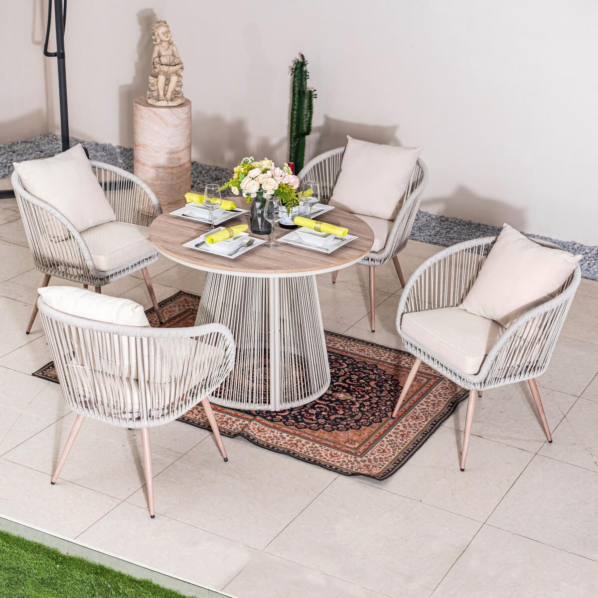 4 - Seater Outdoor Dining Set – Round Metal Table with Chairs, Garden Patio Furniture - Direct Wicker
