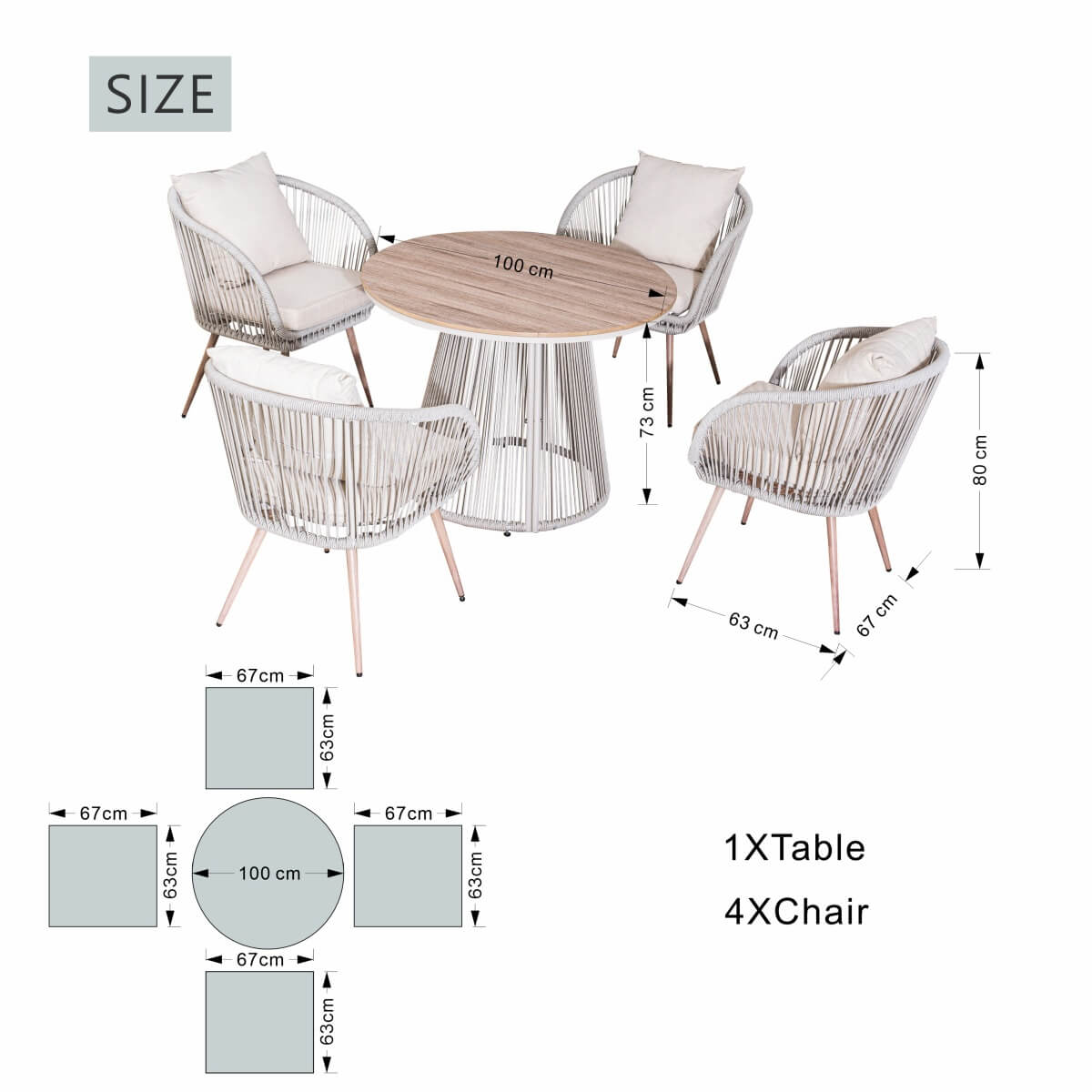4 - Seater Outdoor Dining Set – Round Metal Table with Chairs, Garden Patio Furniture - Direct Wicker