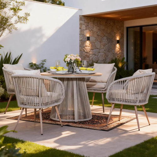 4 - Seater Outdoor Dining Set – Round Metal Table with Chairs, Garden Patio Furniture - Direct Wicker