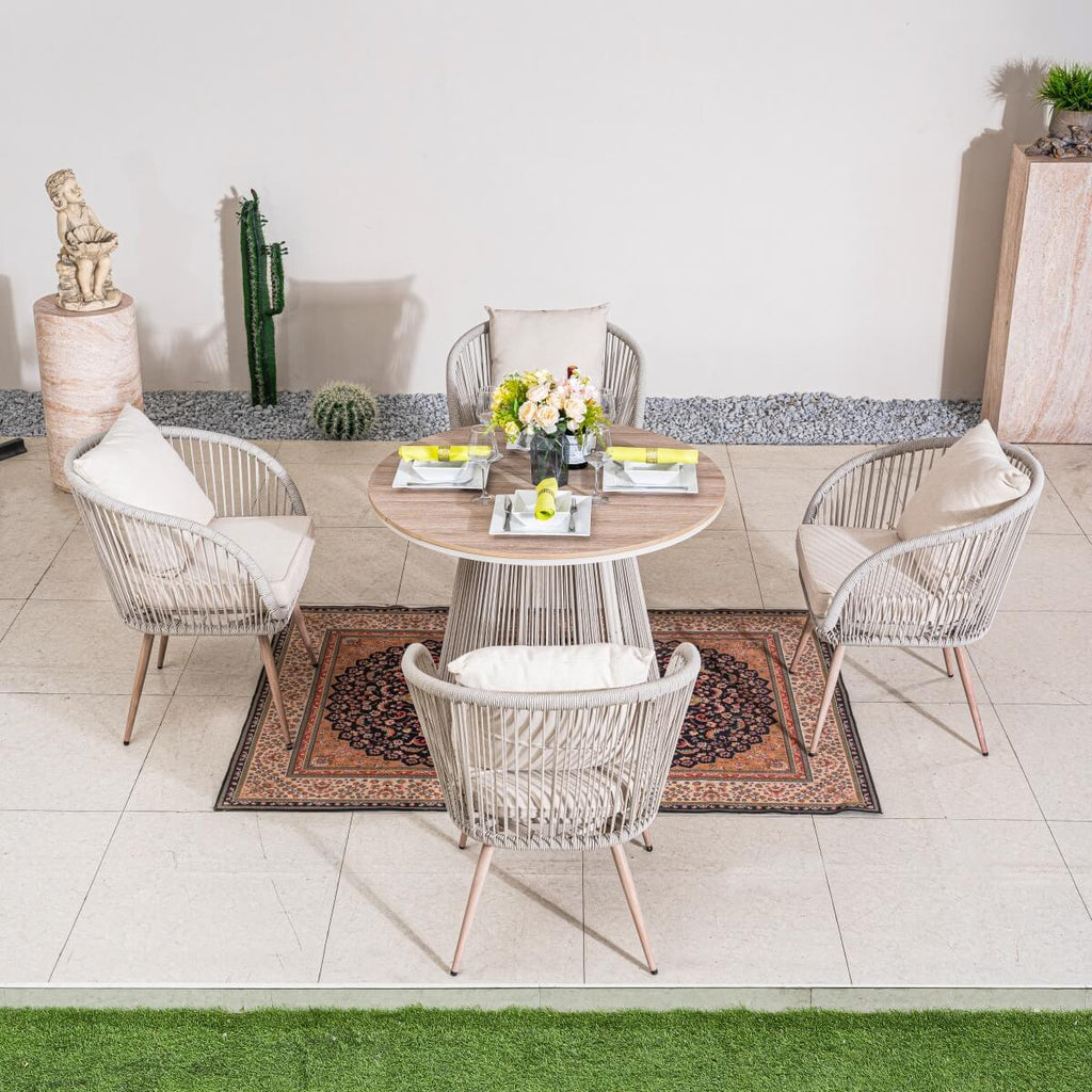4 - Seater Outdoor Dining Set – Round Metal Table with Chairs, Garden Patio Furniture - Direct Wicker
