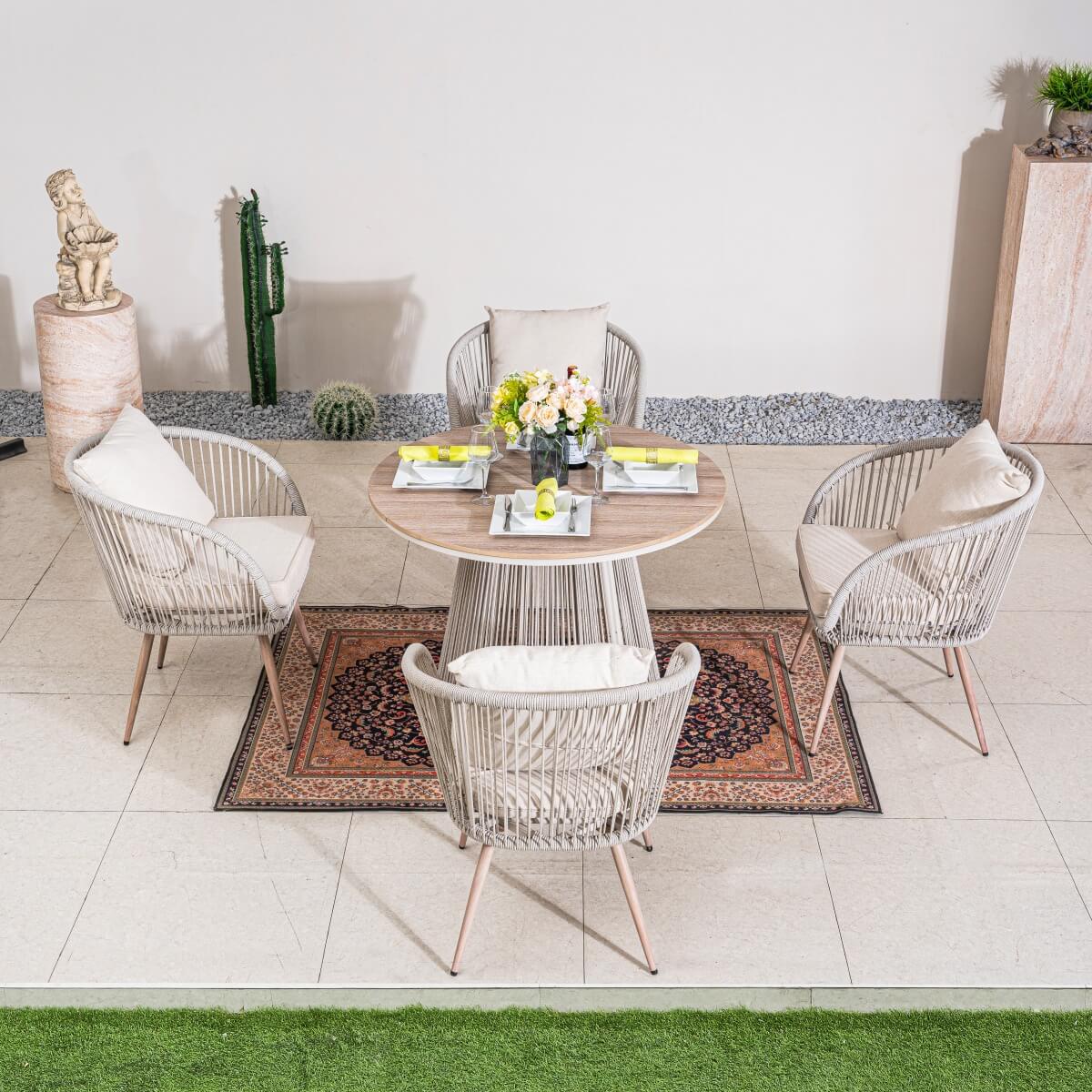4 - Seater Outdoor Dining Set – Round Metal Table with Chairs, Garden Patio Furniture - Direct Wicker