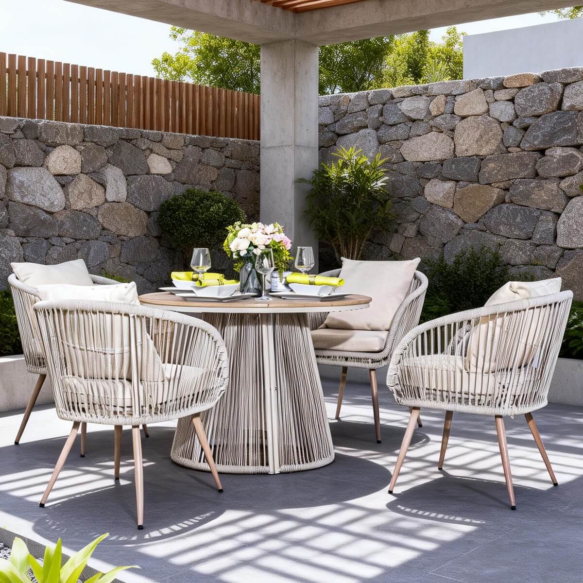 4 - Seater Outdoor Dining Set – Round Metal Table with Chairs, Garden Patio Furniture - Direct Wicker