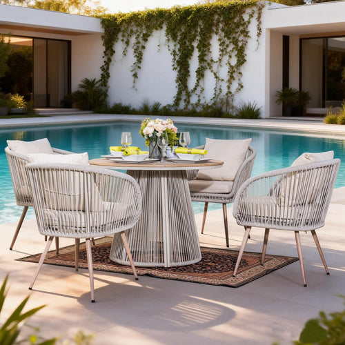4 - Seater Outdoor Dining Set – Round Metal Table with Chairs, Garden Patio Furniture - Direct Wicker