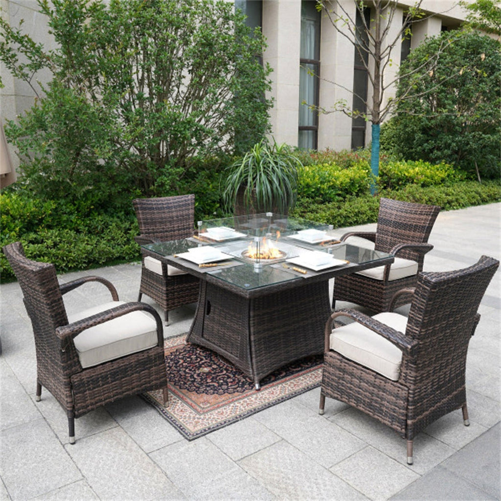 4 - Seater Outdoor Fire Pit Set - Hampton Chairs with Cube Fire Pit Table (PAG - 1104+1122) - Direct Wicker