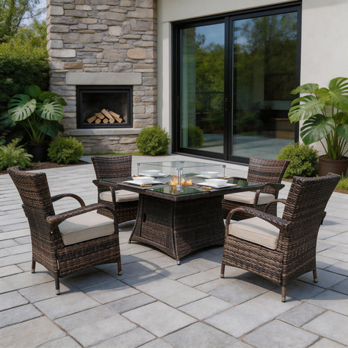 4 - Seater Outdoor Fire Pit Set - Hampton Chairs with Cube Fire Pit Table (PAG - 1104+1122) - Direct Wicker
