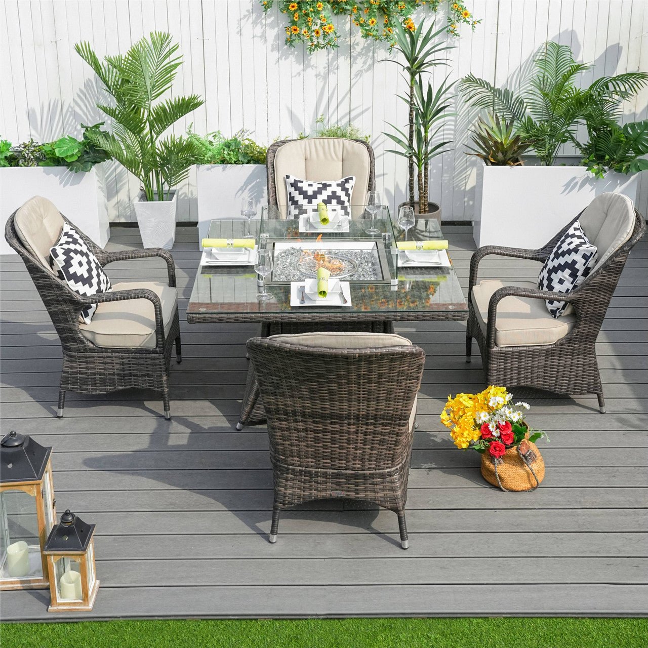 4 - Seater Outdoor Fire Pit Set - Parma Chairs with Cube Fire Pit Table (PAG - 1104+009) - Direct Wicker