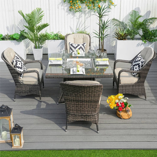 4 - Seater Outdoor Fire Pit Set - Parma Chairs with Cube Fire Pit Table (PAG - 1104+009) - Direct Wicker