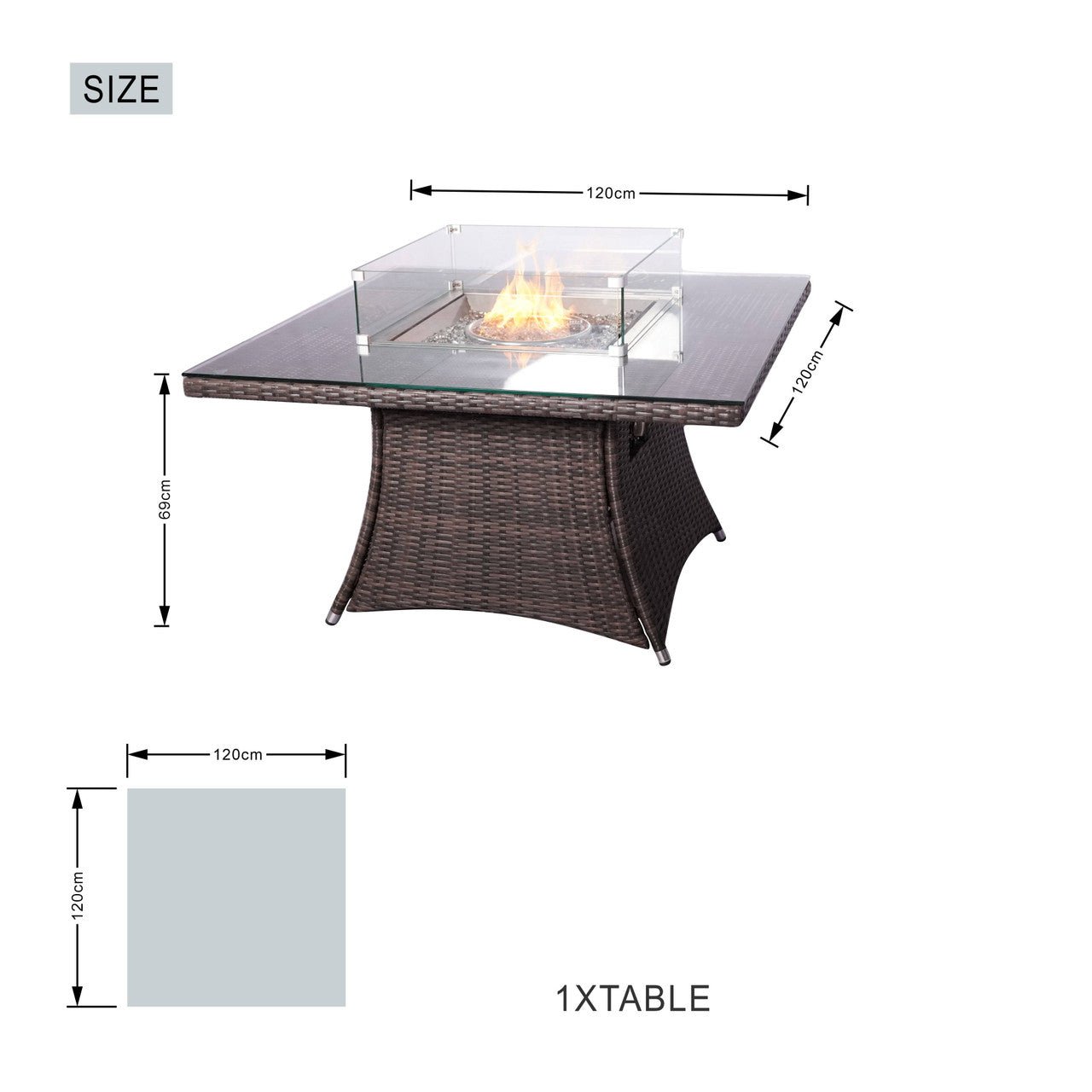 4 - Seater Outdoor Fire Pit Set - Parma Chairs with Cube Fire Pit Table (PAG - 1104+009) - Direct Wicker