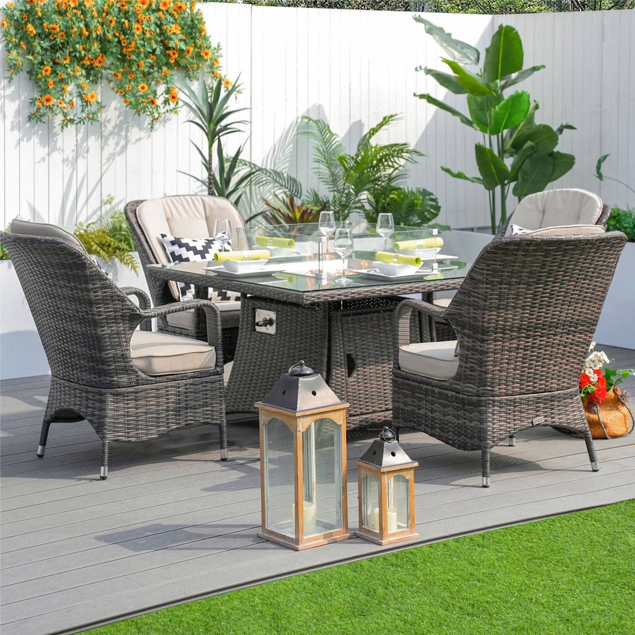4 - Seater Outdoor Fire Pit Set - Parma Chairs with Cube Fire Pit Table (PAG - 1104+009) - Direct Wicker