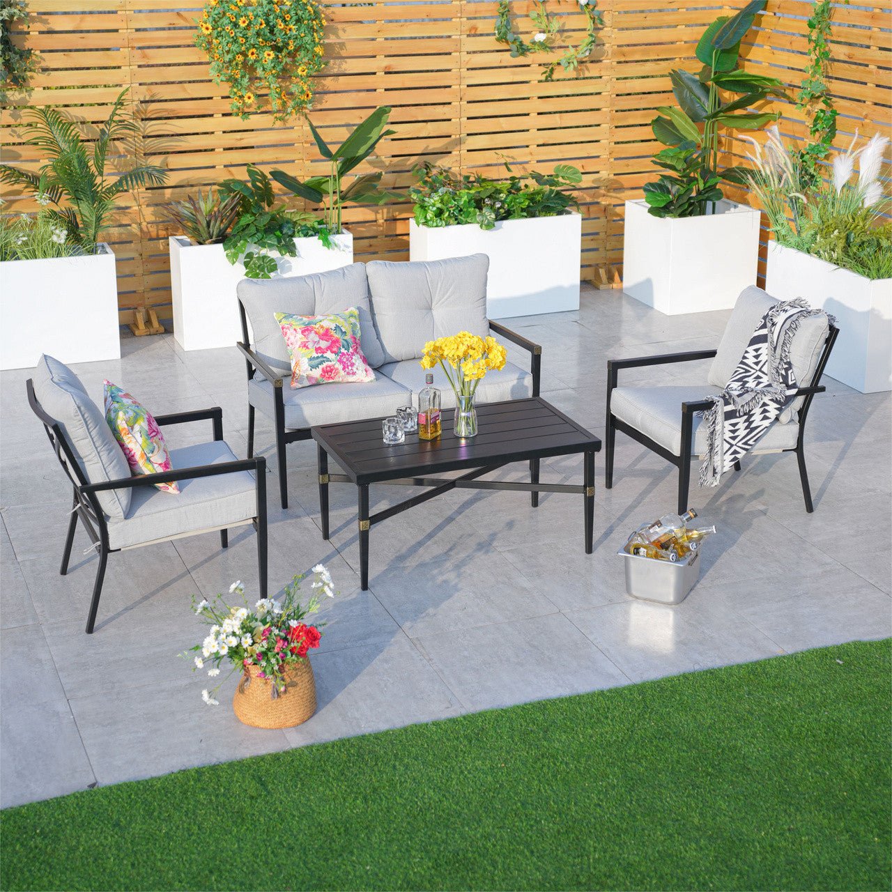 4 - Seater Outdoor Sofa Set with Cushions and Coffee Table (PAS - 2467 - SET) - Direct Wicker