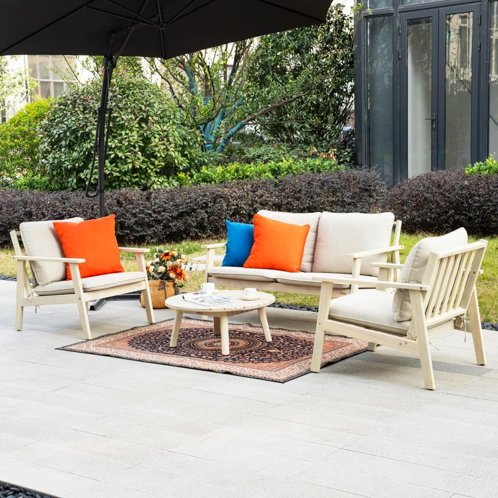 4 - Seater Wooden Outdoor Sofa Set – Garden Lounge with Round Coffee Table - Direct Wicker