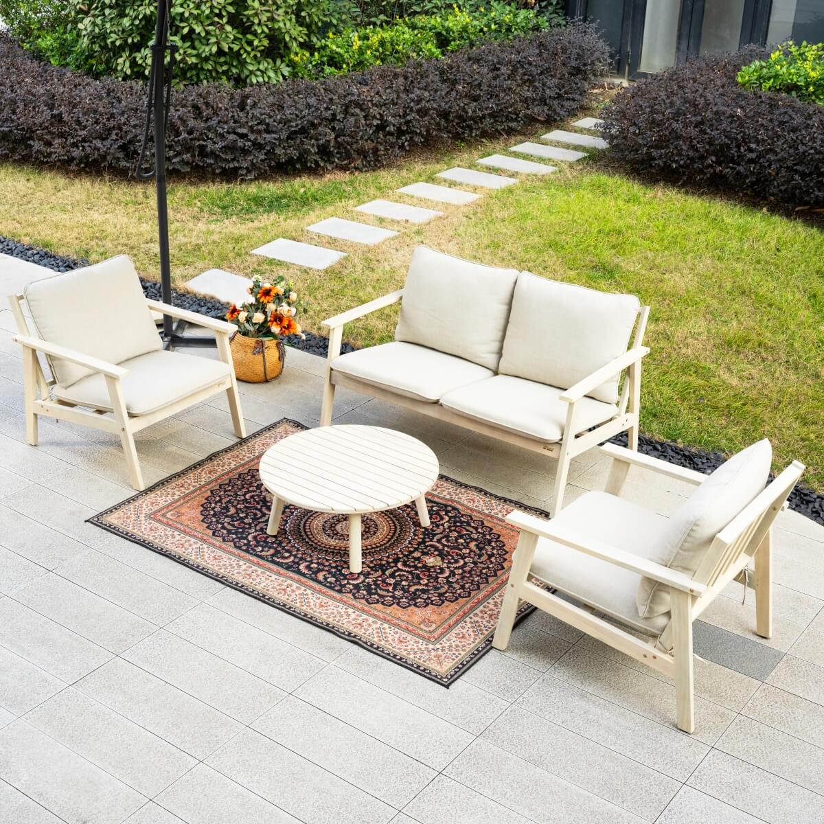 4 - Seater Wooden Outdoor Sofa Set – Garden Lounge with Round Coffee Table - Direct Wicker