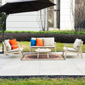 4 - Seater Wooden Outdoor Sofa Set – Garden Lounge with Round Coffee Table - Direct Wicker
