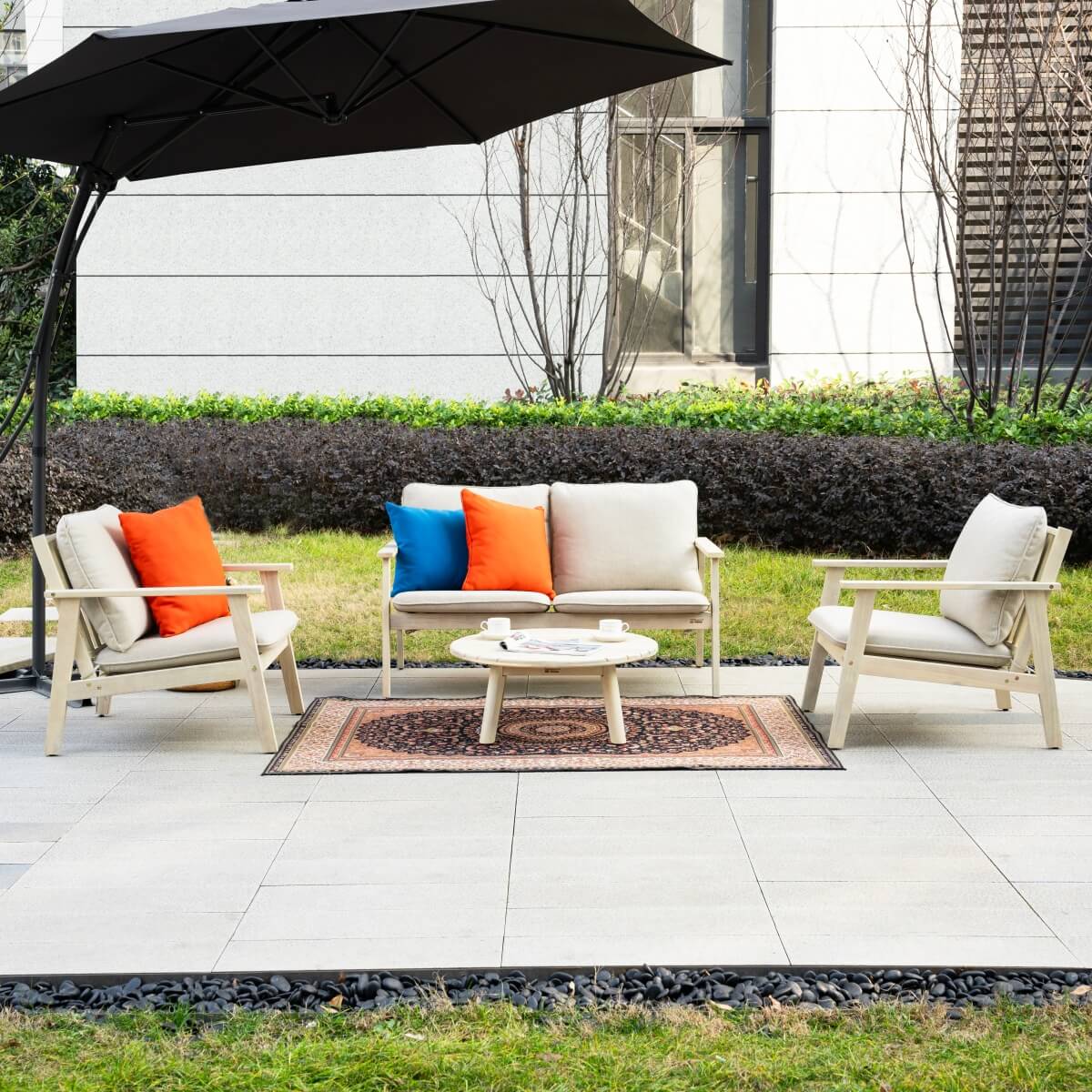 4 - Seater Wooden Outdoor Sofa Set – Garden Lounge with Round Coffee Table - Direct Wicker