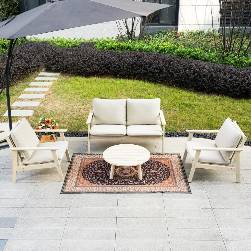 4 - Seater Wooden Outdoor Sofa Set – Garden Lounge with Round Coffee Table - Direct Wicker
