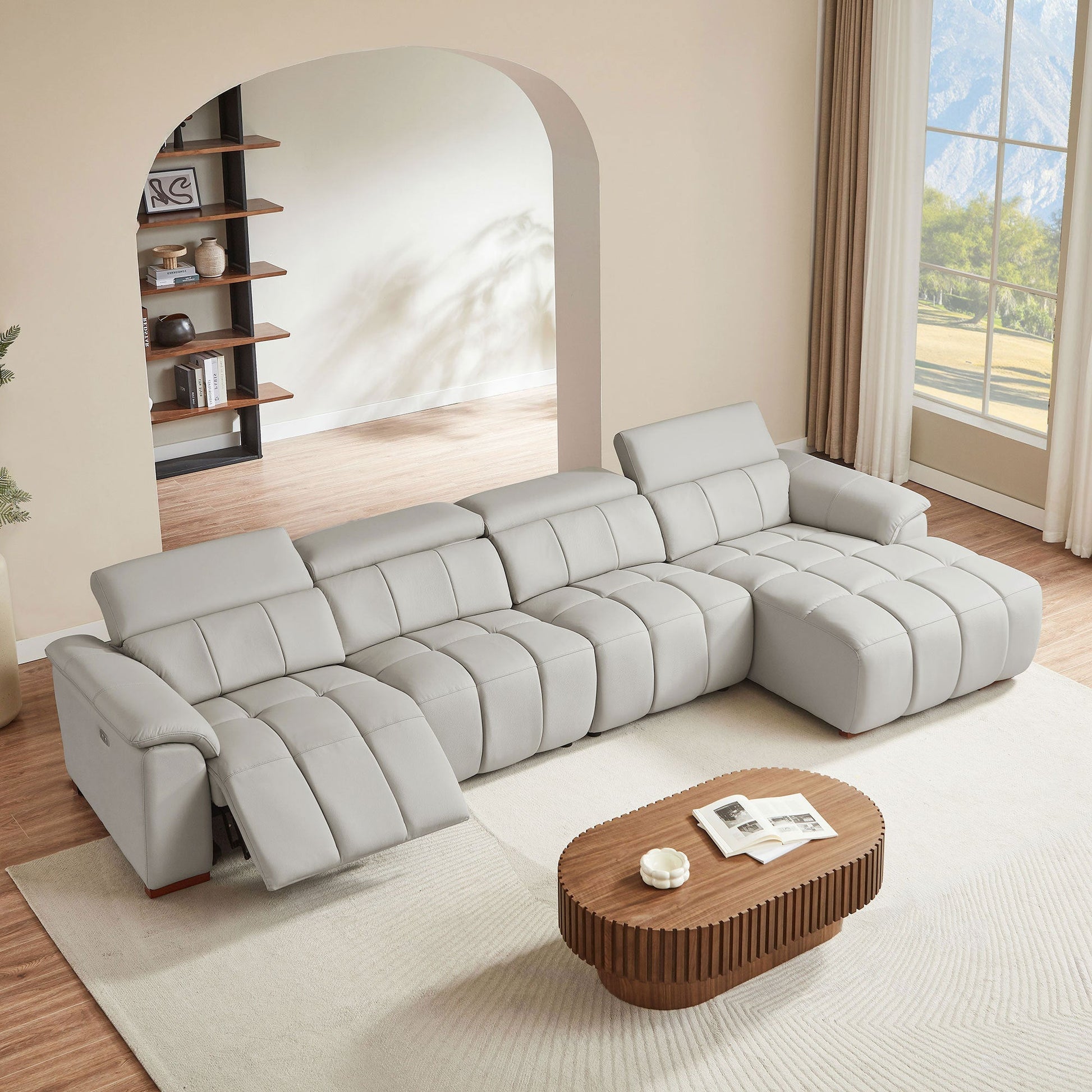 4 Seats Wall - Hugger Reclining Sofa Modern Electric Control Genuine Leather (W2582S00155) - Direct Wicker
