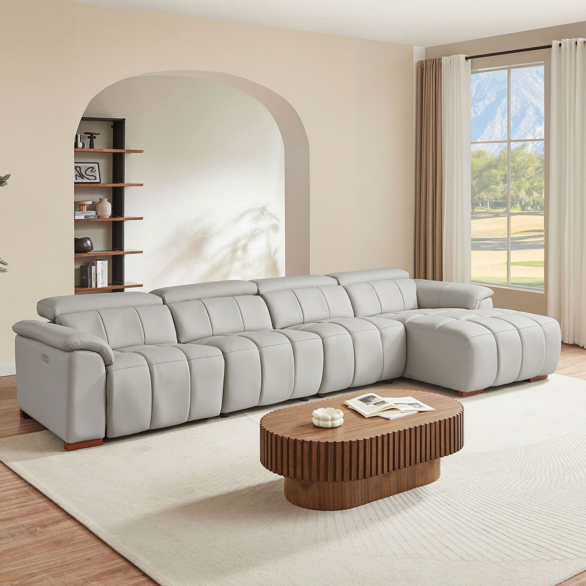 4 Seats Wall - Hugger Reclining Sofa Modern Electric Control Genuine Leather (W2582S00155) - Direct Wicker