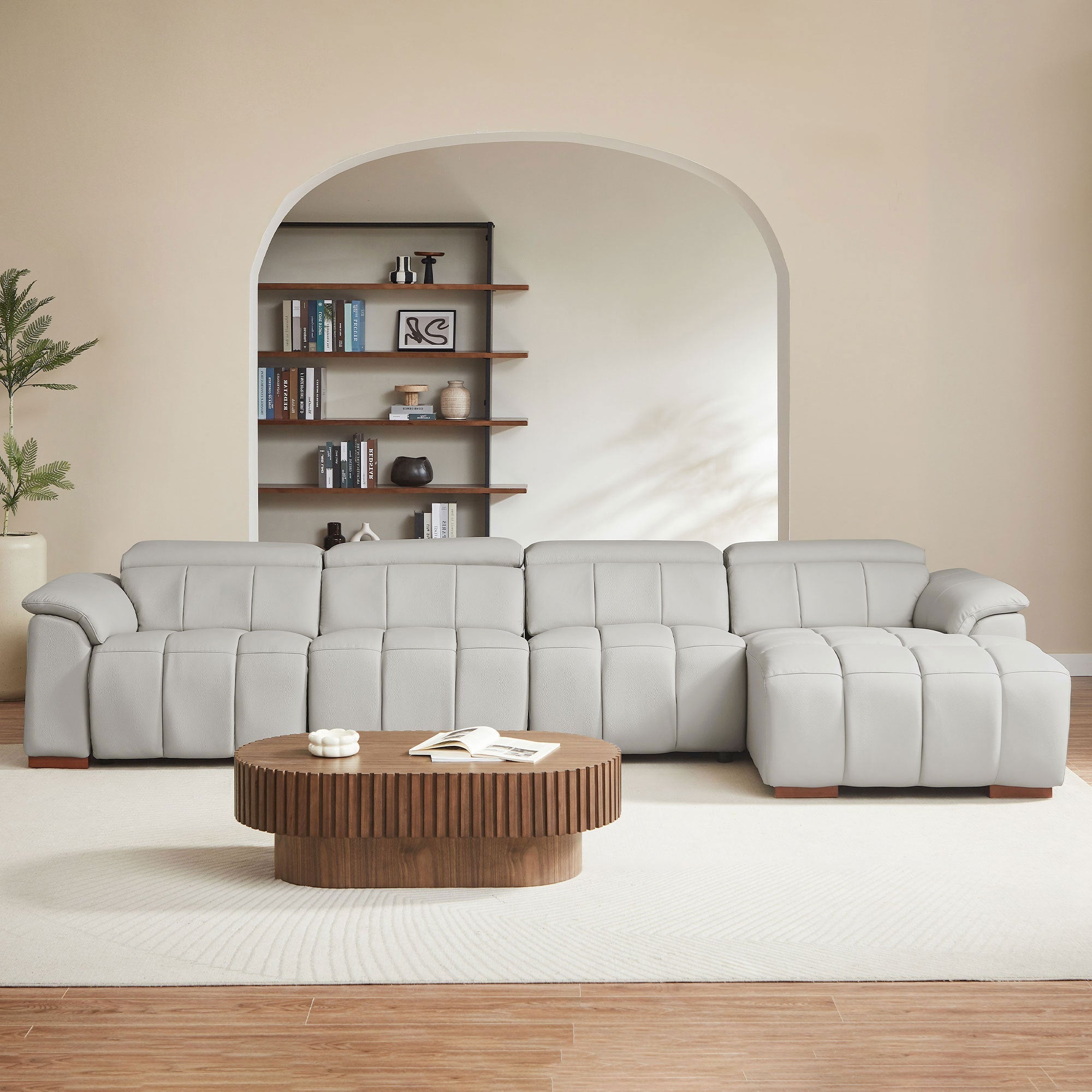 4 Seats Wall - Hugger Reclining Sofa Modern Electric Control Genuine Leather (W2582S00155) - Direct Wicker