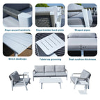White Aluminum Outdoor Sofa Set with Rope Woven Accents – 5-Piece Modern Patio Conversation Set - Direct Wicker