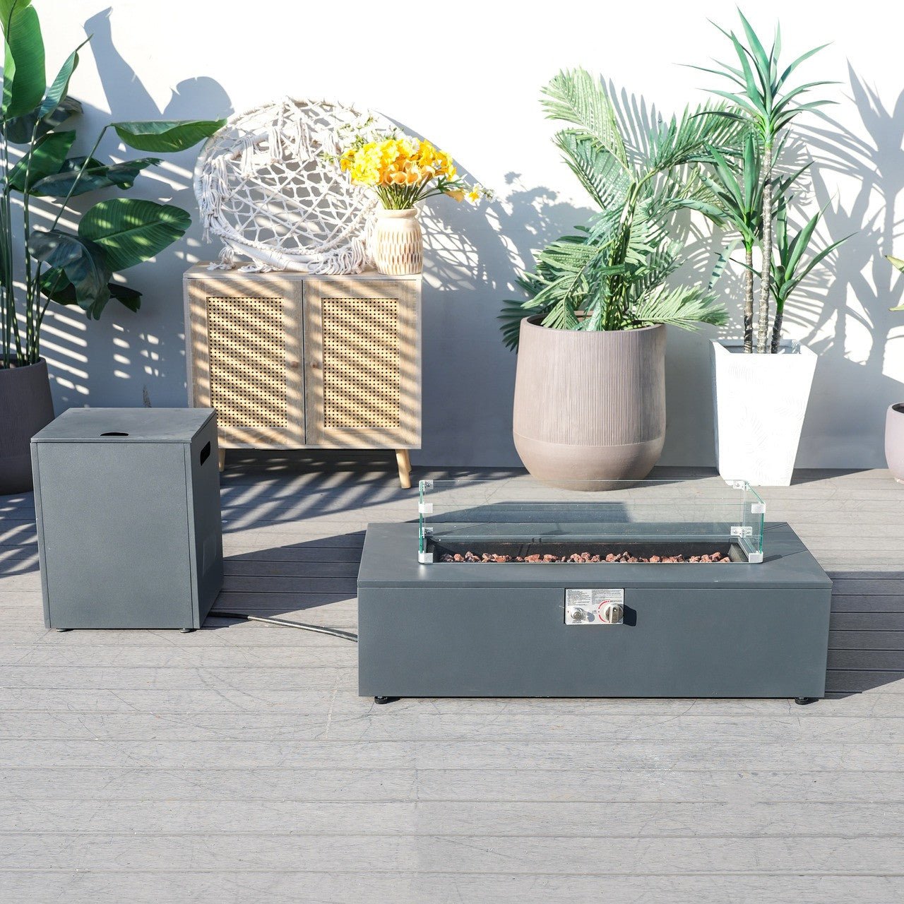 42 - inch outdoor fire pit table set (PAG - 2513 - GR - RR) - Direct Wicker