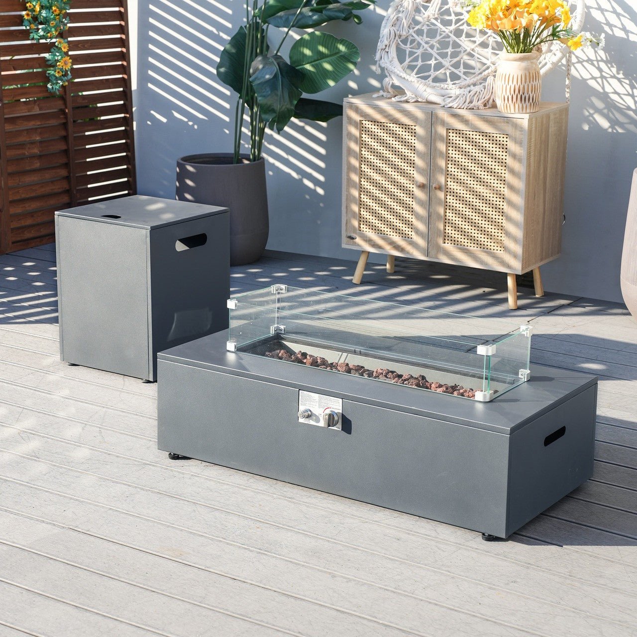 42 - inch outdoor fire pit table set (PAG - 2513 - GR - RR) - Direct Wicker