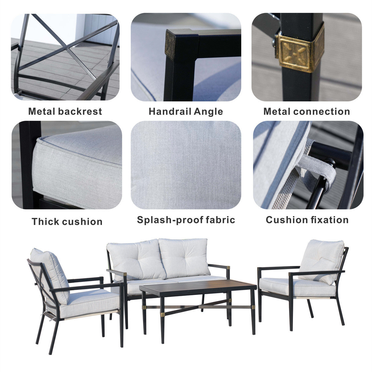 4-Seater Outdoor Sofa Set with Cushions and Coffee Table (PAS-2467-SET)