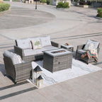 5 - Piece Outdoor Patio Fire Pit Set Fire Pit Table with Seating Sofas in Gray (PAF - 1802) - Direct Wicker
