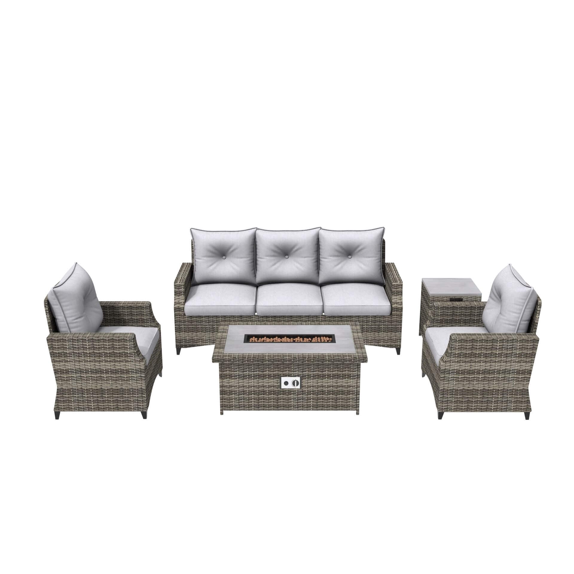 5 - Piece Outdoor Patio Fire Pit Set Fire Pit Table with Seating Sofas in Gray (PAF - 1802) - Direct Wicker