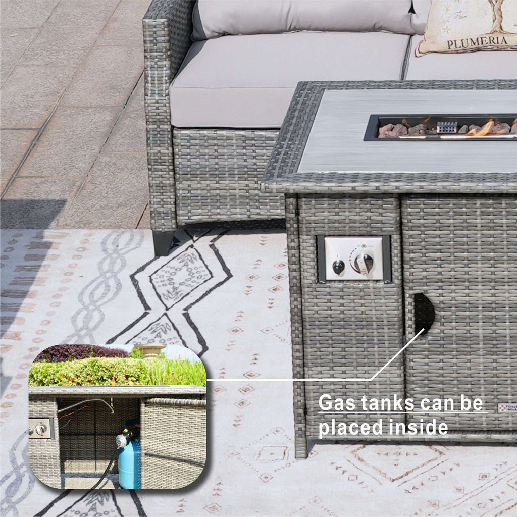 5 - Piece Outdoor Patio Fire Pit Set Fire Pit Table with Seating Sofas in Gray (PAF - 1802) - Direct Wicker