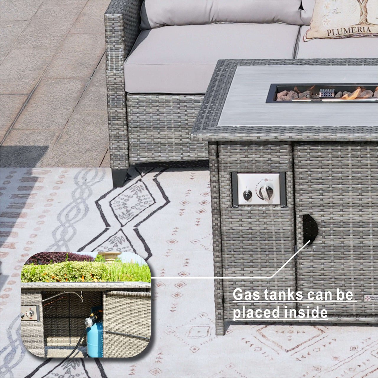 5 - Piece Outdoor Patio Fire Pit Set Fire Pit Table with Seating Sofas in Gray (PAF - 1802) - Direct Wicker